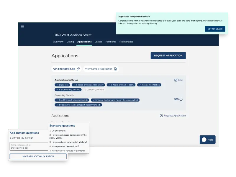 Avail's rental application dashboard