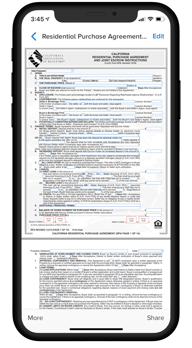 Dotloop's edit contracts feature