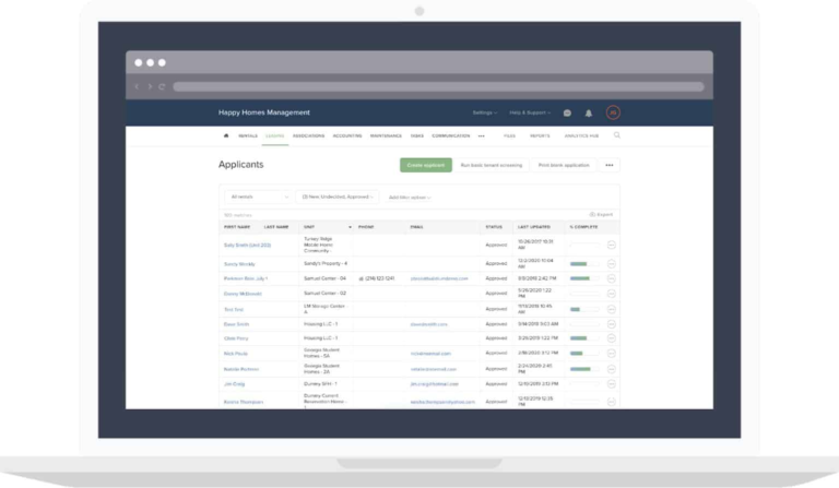 Image of Buildium applicant dashboard on computer screen.