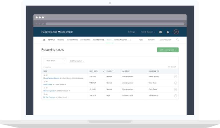 Buildium's recurring tasks dashboard.