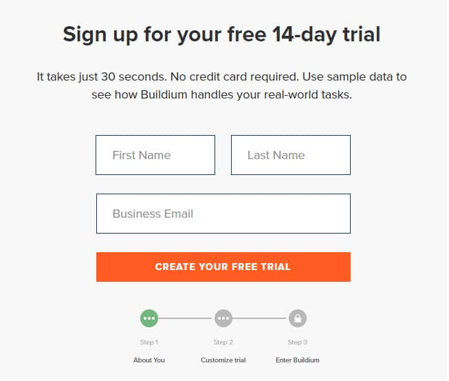 Buildium Sign-up form sample.