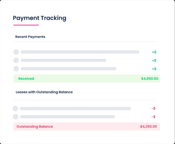 Landlords can see tenants’ recent payments and outstanding balances.